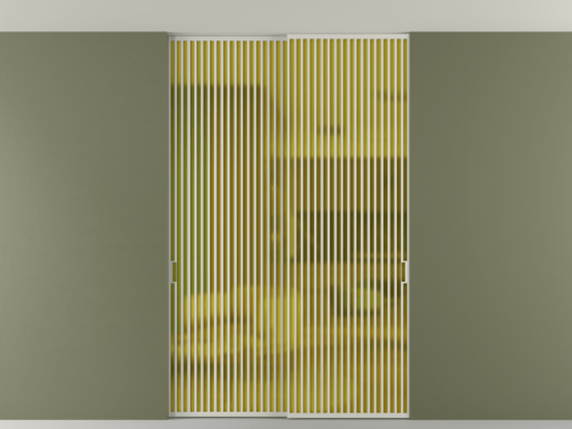 Перегородка Formato внутри проёма скрытое крепление в потолок 2 створки АЛПР 040.06 Алюминий тёплый серый Сатинированное жёлтое стекло, триплекс Цена 21400 AZE | Volhovec