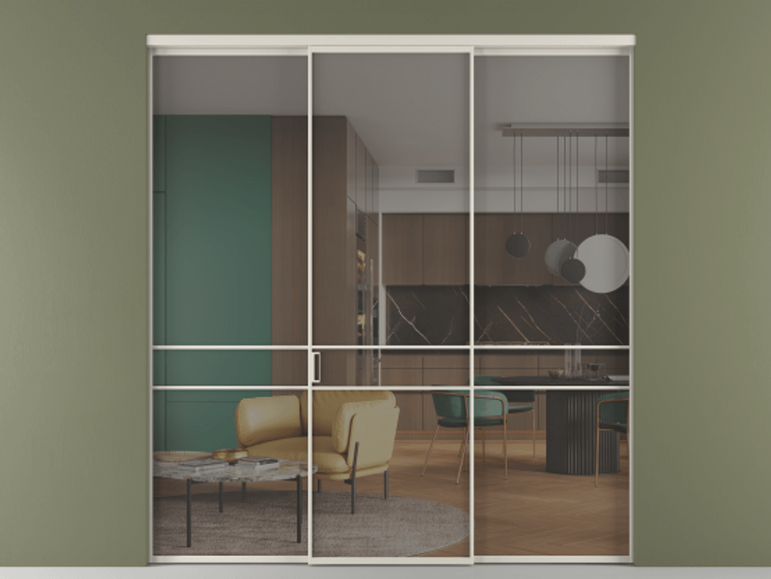 Перегородка Формато внутри проёма 3 створки АЛПР 040.02 Алюминий облачно-серый Прозрачное серое стекло, триплекс Цена 12370 AZE | Volhovec