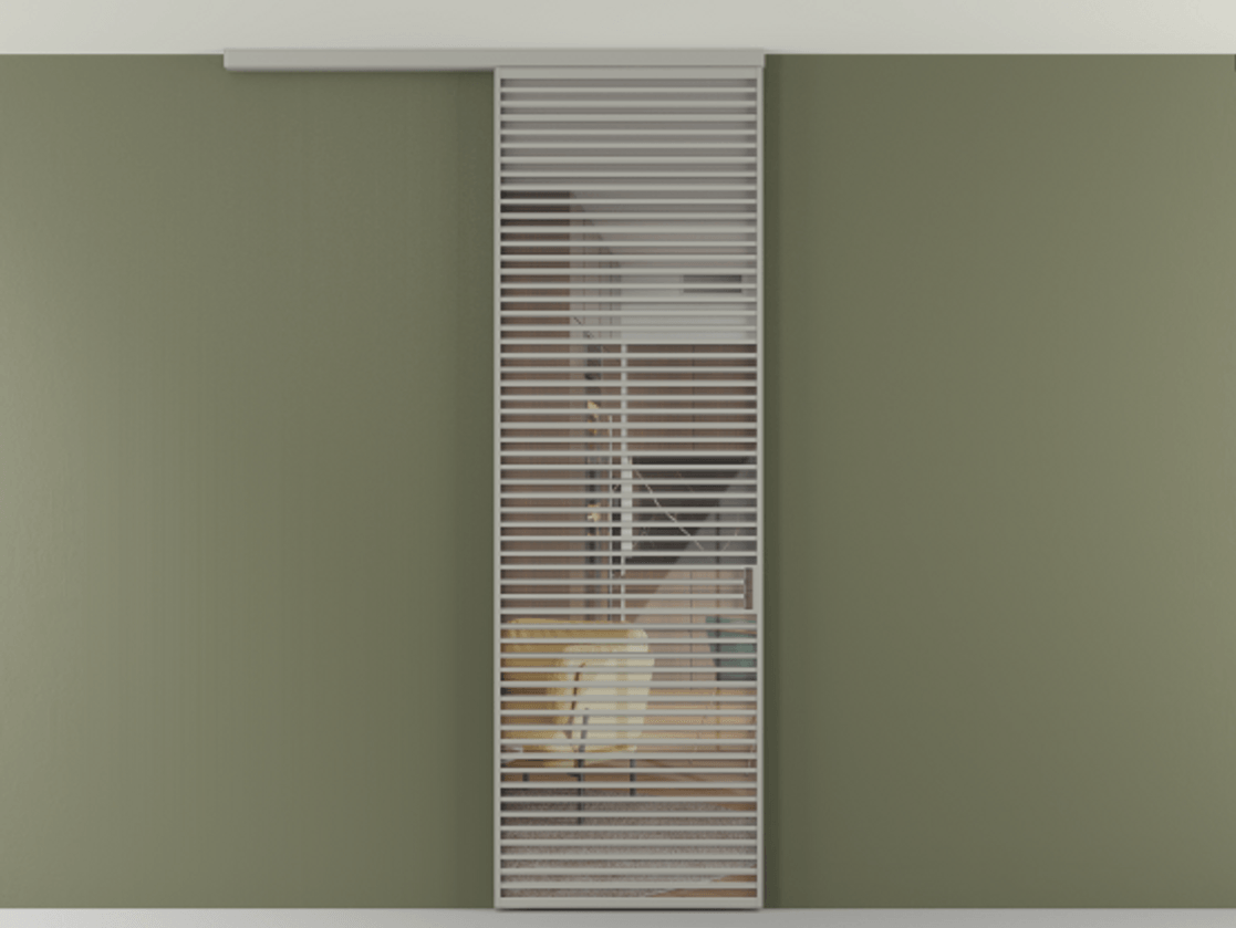 Перегородка Формато вдоль стены на потолок 1 створка АЛПР 040.07 Алюминий нейтральный серый Рефлективное прозрачное стекло "Стопсол", калёное Цена 10090 AZE | Volhovec