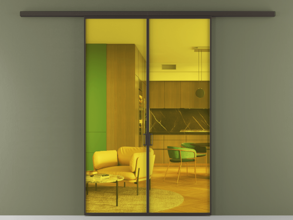 Перегородка Formato вдоль стены 2 створки АЛПР 040.01 Алюминий антрацит Прозрачное жёлтое стекло, триплекс Цена 11600 AZE | Volhovec