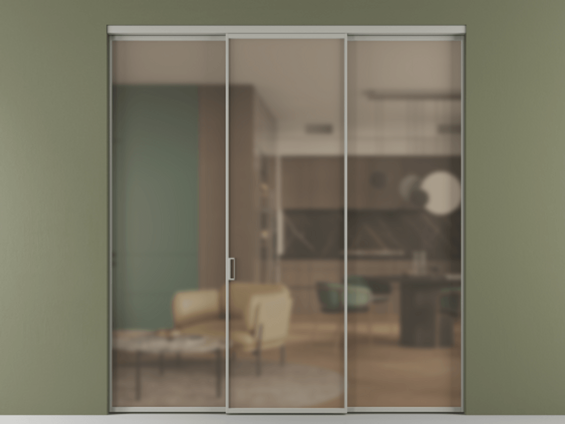 Перегородка Формато внутри проёма 3 створки АЛПР 040.01 Алюминий нейтральный серый Сатинированное бронзовое стекло, триплекс Цена 11730 AZE | Volhovec