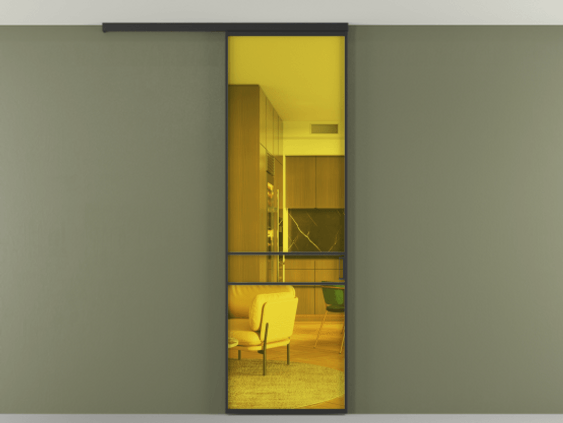 Перегородка Formato вдоль стены на потолок 1 створка АЛПР 040.02 Алюминий Черный Прозрачное жёлтое стекло, триплекс Цена 5100 AZE | Volhovec