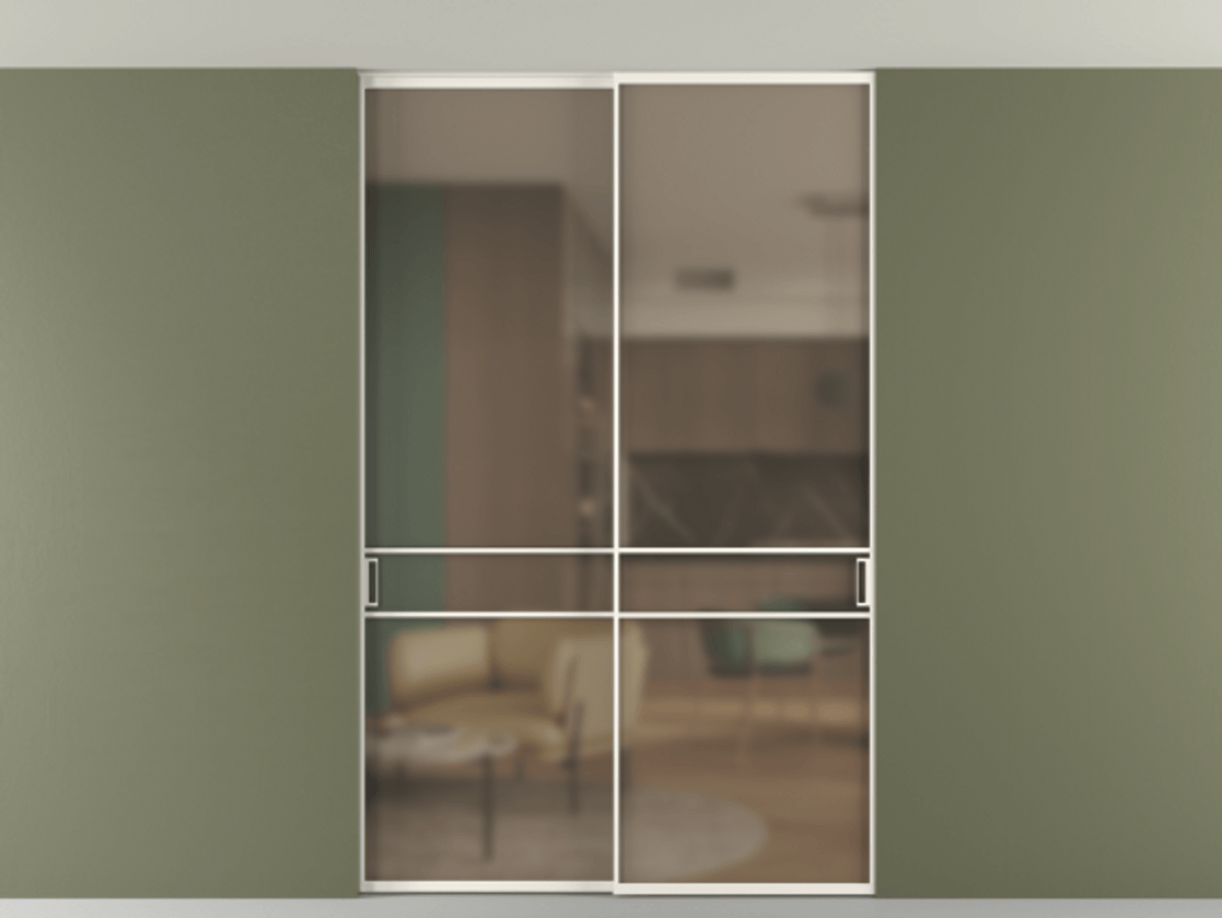 Перегородка Формато внутри проёма скрытое крепление в потолок 2 створки АЛПР 040.02 Алюминий пудровый белый Сатинированное бронзовое стекло, триплекс. Цена 12940 AZE 1. Полотно 2 шт. (800/2100 мм)
2. Комплект установки раздвижной системы
3. Базовый комплект фурнитуры
4. Ручка Рондо. Фабрика дверей Волховец 8 (800) 551 43 19 Перегородка Формато внутри проёма скрытое крепление в потолок 2 створки АЛПР 040.02 Алюминий пудровый белый Сатинированное бронзовое стекло, триплекс Цена 12940 AZE | Volhovec