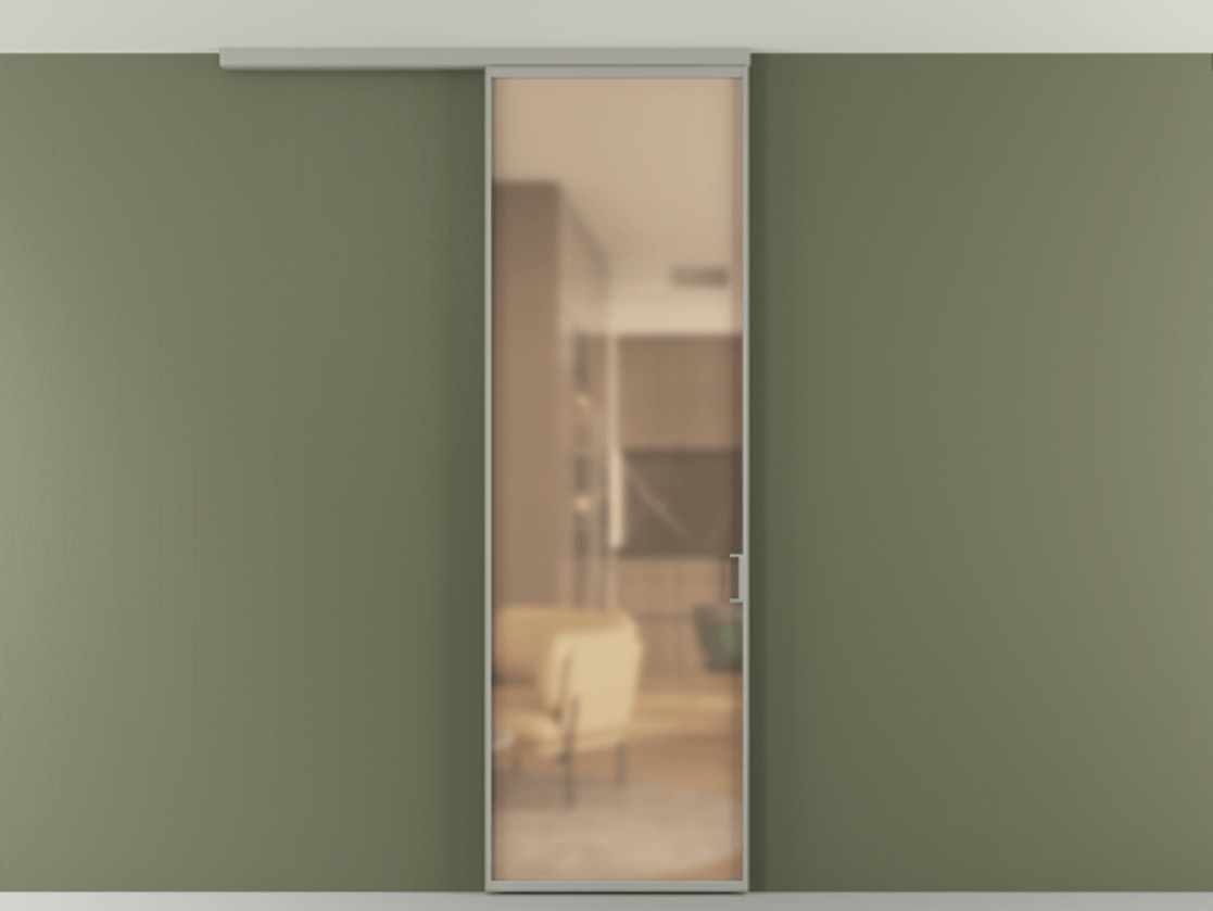 Перегородка Формато вдоль стены на потолок 1 створка АЛПР 040.01 Алюминий нейтральный серый Сатинированное оранжевое стекло, триплекс Цена 4800 AZE | Volhovec