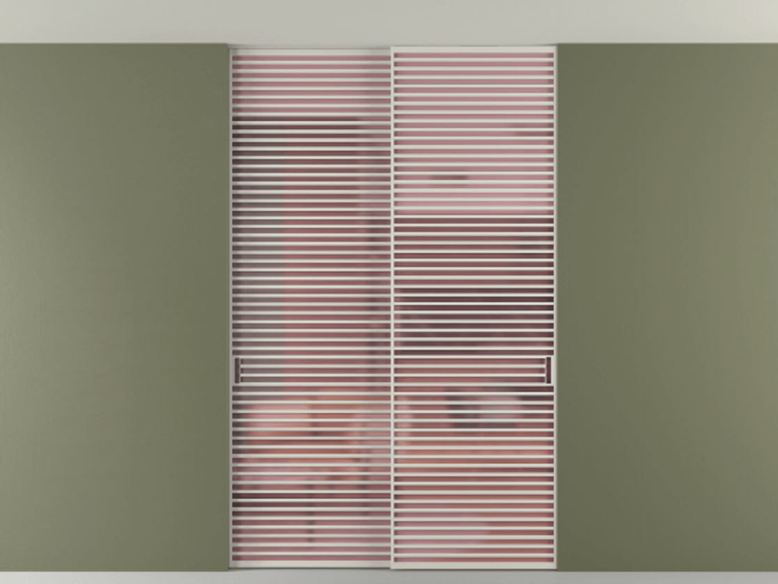 Перегородка Формато внутри проёма скрытое крепление в потолок 2 створки АЛПР 040.07 Алюминий тёплый серый Сатинированное розовое стекло, триплекс Цена 21400 AZE | Volhovec