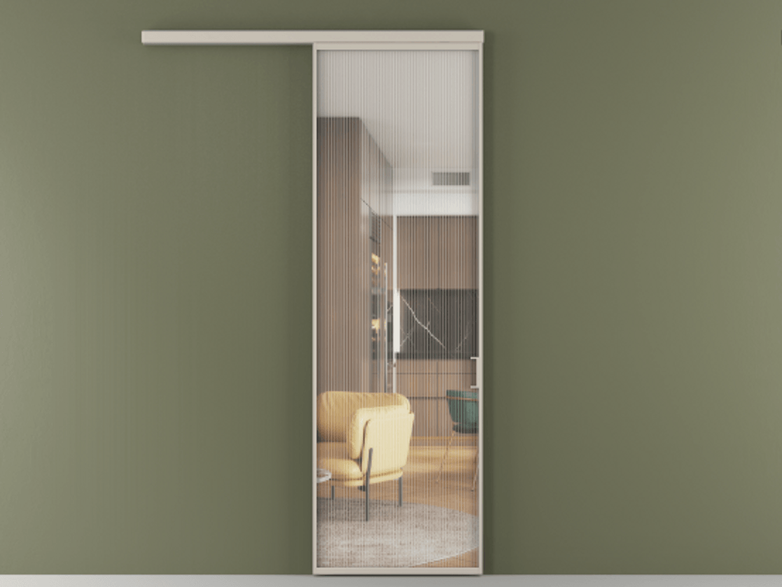 Перегородка Formato вдоль стены 1 створка АЛПР 040.01 Алюминий светло-бежевый Рифлёное стекло "Moru", триплекс Цена 6450 AZE  | Volhovec