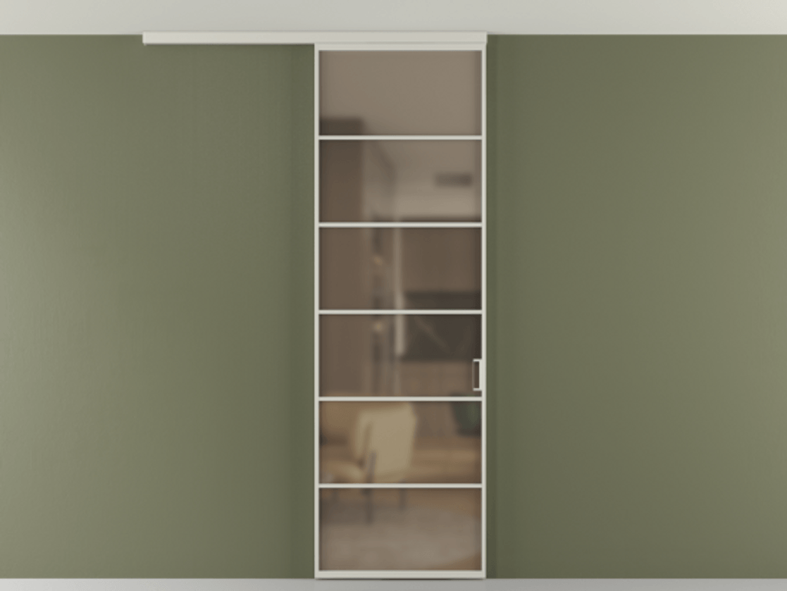 Перегородка Формато вдоль стены на потолок 1 створка АЛПР 040.04 Алюминий тёплый серый Сатинированное бронзовое стекло, триплекс Цена 5380 AZE | Volhovec