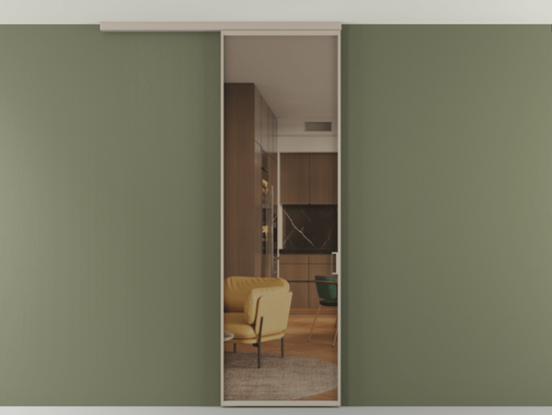 Перегородка Формато вдоль стены на потолок 1 створка АЛПР 040.01 Алюминий бисквитный Прозрачное бронзовое стекло, триплекс Цена 4820 AZE | Volhovec