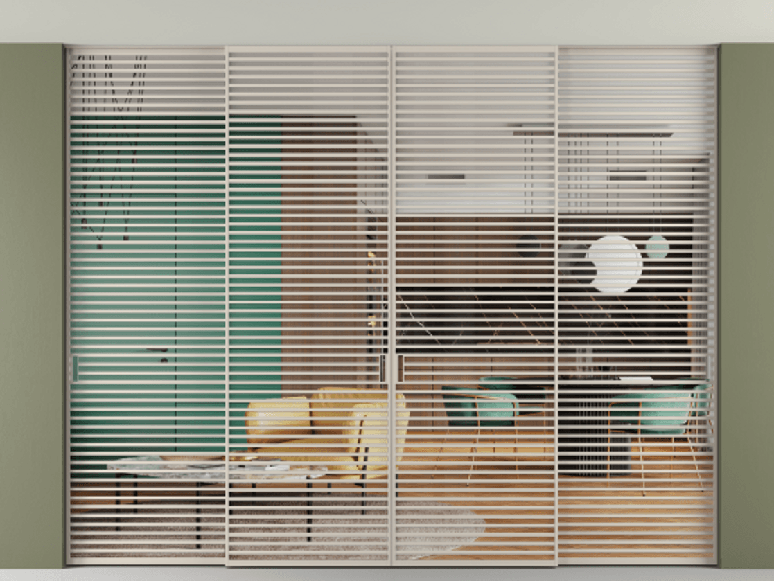 Перегородка Formato внутри проёма четырёхстворчатая со скрытым креплением в потолок АЛПР 040.07 Алюминий светло-бежевый Прозрачное стекло "Crystal Vision", калёное, 6 мм.  Цена 48560 AZE 1. Полотно 4 шт. (800/2100 мм)
 2. Комплект установки раздвижной системы
 3. Базовый комплект фурнитуры
4.Ручка RONDO. Фабрика дверей Волховец 8 (800) 551 43 19  Перегородка Formato внутри проёма четырёхстворчатая со скрытым креплением в потолок АЛПР 040.07 Алюминий светло-бежевый Прозрачное стекло "Crystal Vision", калёное, 6 мм Цена 48560 AZE | Volhovec