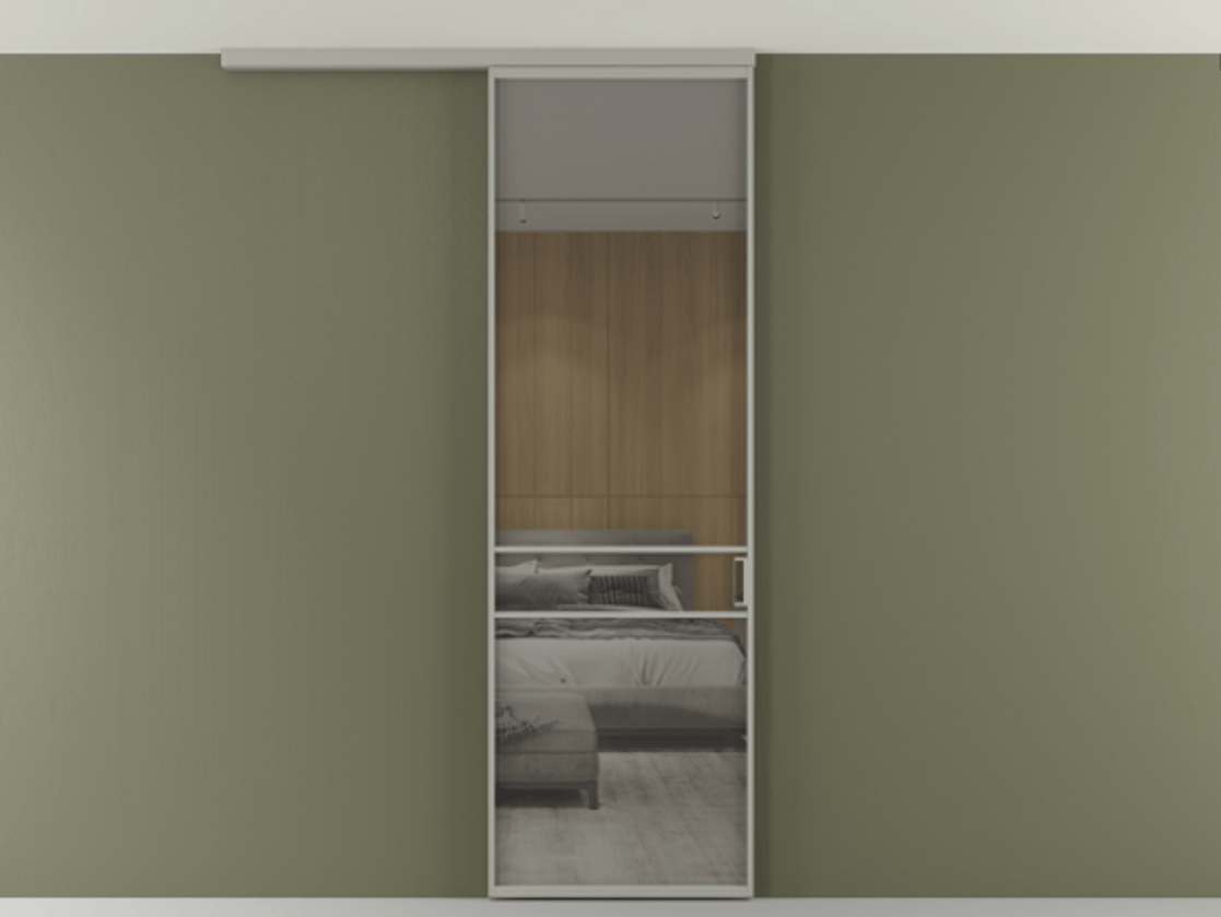 Перегородка Formato вдоль стены на потолок 1 створка АЛПР 040.02 Алюминий нейтральный серый Рефлективное серое стекло "Стопсол", калёное Цена 6540 AZE | Volhovec