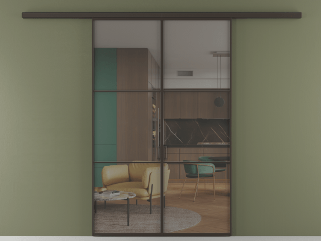 Перегородка Формато вдоль стены 2 створки АЛПР 040.03 Алюминий антрацит Прозрачное серое стекло, триплекс Цена 10190 AZE | Volhovec