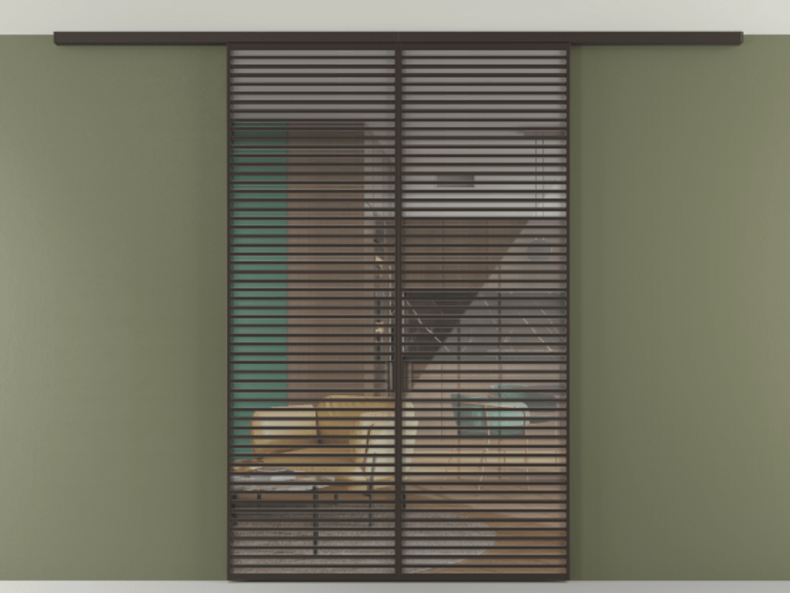 Перегородка Формато вдоль стены на потолок 2 створки АЛПР 040.07 Алюминий антрацит Рефлективное прозрачное стекло "Стопсол", калёное Цена 19820 AZE | Volhovec