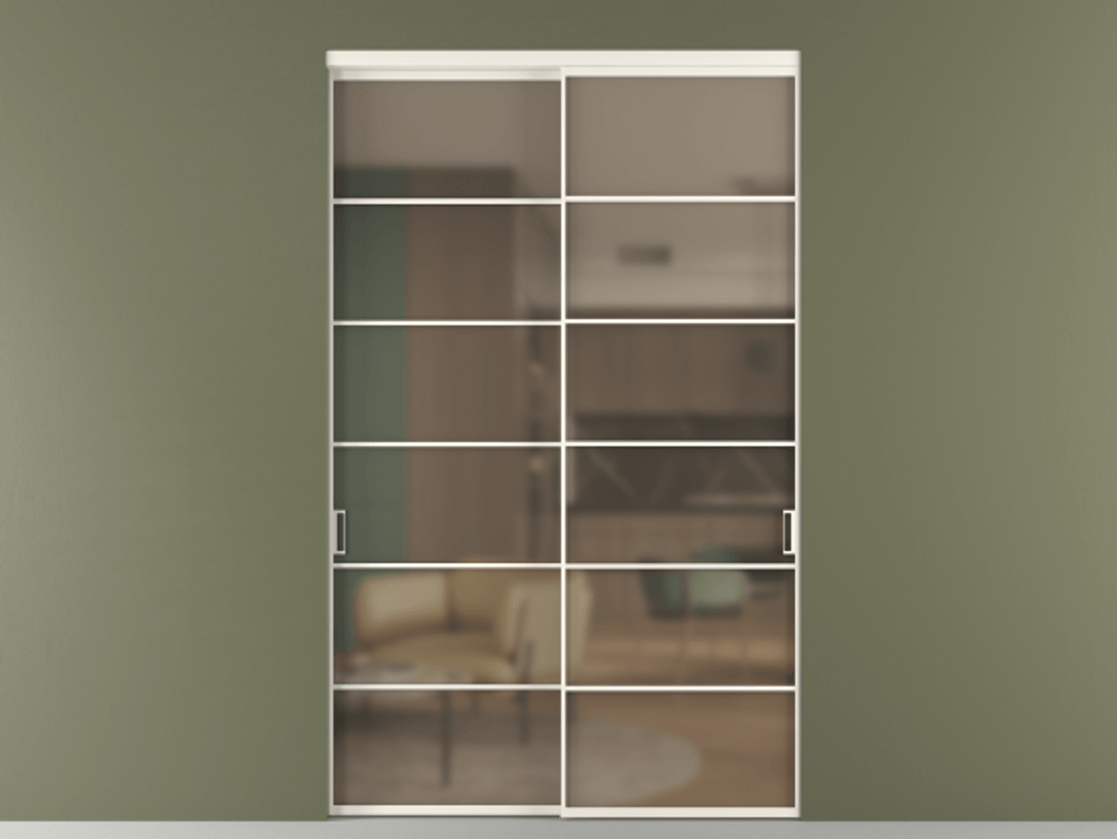 Перегородка Формато внутри проёма 2 створки АЛПР 040.04 Алюминий пудровый белый Сатинированное бронзовое стекло, триплекс Цена 22750 AZE  | Volhovec