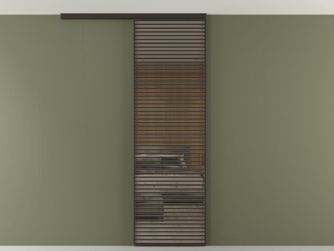 Перегородка Формато вдоль стены на потолок 1 створка АЛПР 040.07 Алюминий антрацит Рефлективное бронзовое стекло "Стопсол", калёное Цена 10090 AZE | Volhovec