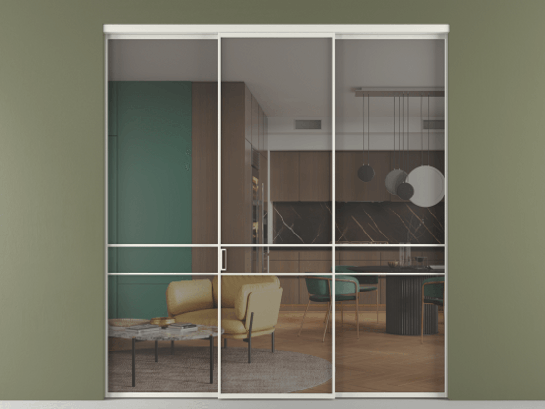 Перегородка Formato внутри проёма 3 створки АЛПР 040.02 Алюминий серый Прозрачное серое стекло, триплекс Цена 12370 AZE | Volhovec