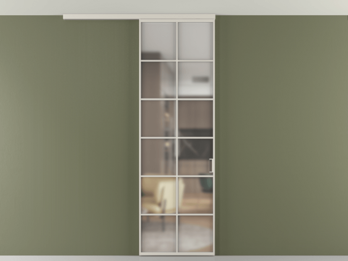 Перегородка Формато вдоль стены на потолок 1 створка АЛПР 040.05 Алюминий облачно-серый Сатинированное стекло "Мателюкс Кристал Вижн", калёное, матовое, каленое 6 мм Цена 5960 AZE | Volhovec