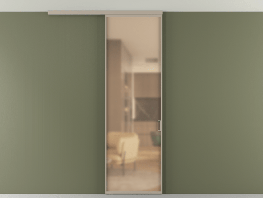 Перегородка Формато вдоль стены на потолок 1 створка АЛПР 040.01 Алюминий бисквитный Сатинированное оранжевое стекло, триплекс Цена 4800 AZE | Volhovec