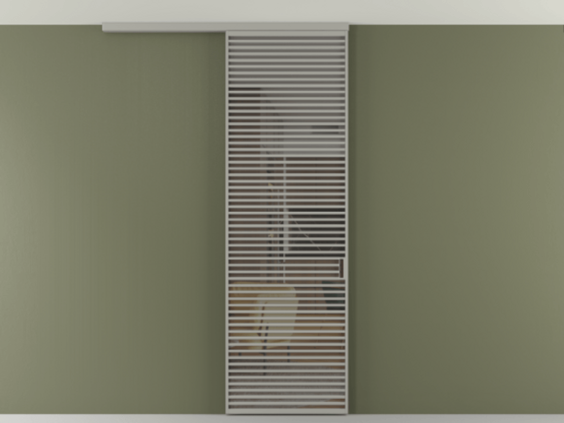 Перегородка Формато вдоль стены на потолок 1 створка АЛПР 040.07 Алюминий нейтральный серый Прозрачное серое стекло, триплекс Цена 9760 AZE | Volhovec