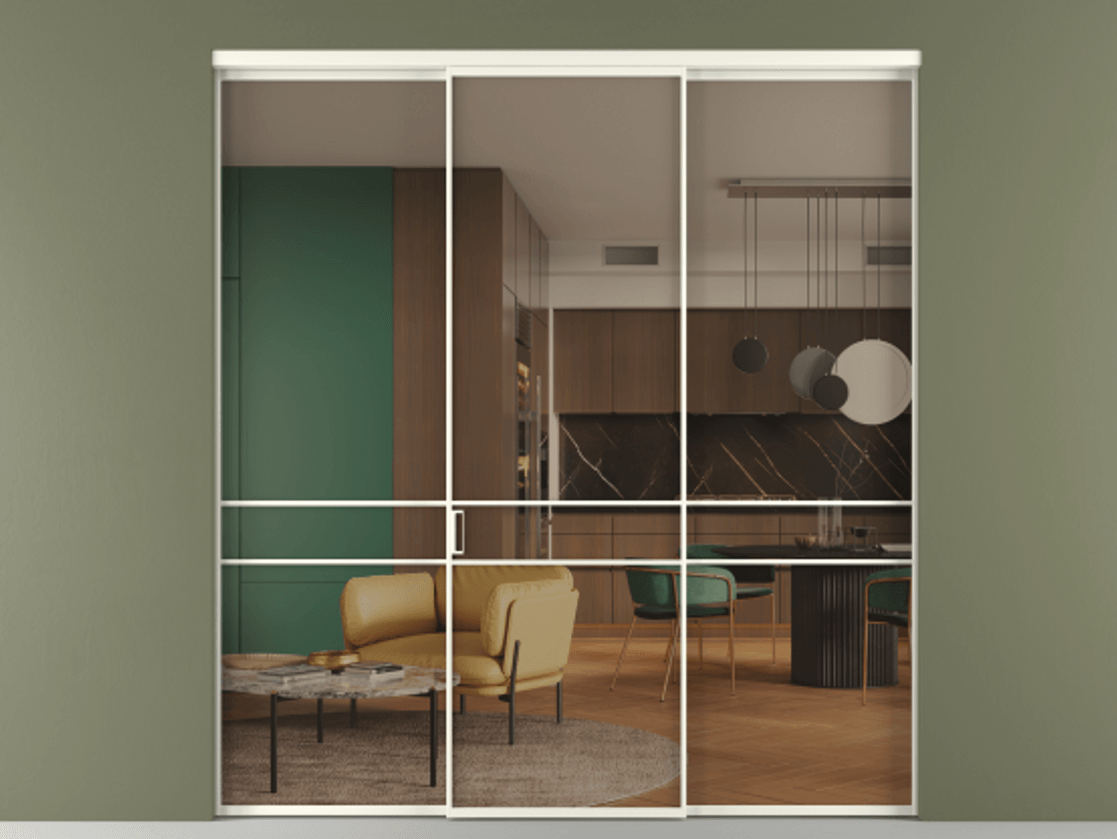 Перегородка Formato внутри проёма 3 створки АЛПР 040.02 Алюминий жемчужный Прозрачное бронзовое стекло, триплекс Цена 12370 AZE | Volhovec