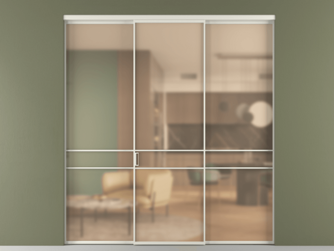 Перегородка Formato внутри проёма 3 створки АЛПР 040.02 Алюминий Белый Сатинированное оранжевое стекло, триплекс Цена 12400 AZE | Volhovec