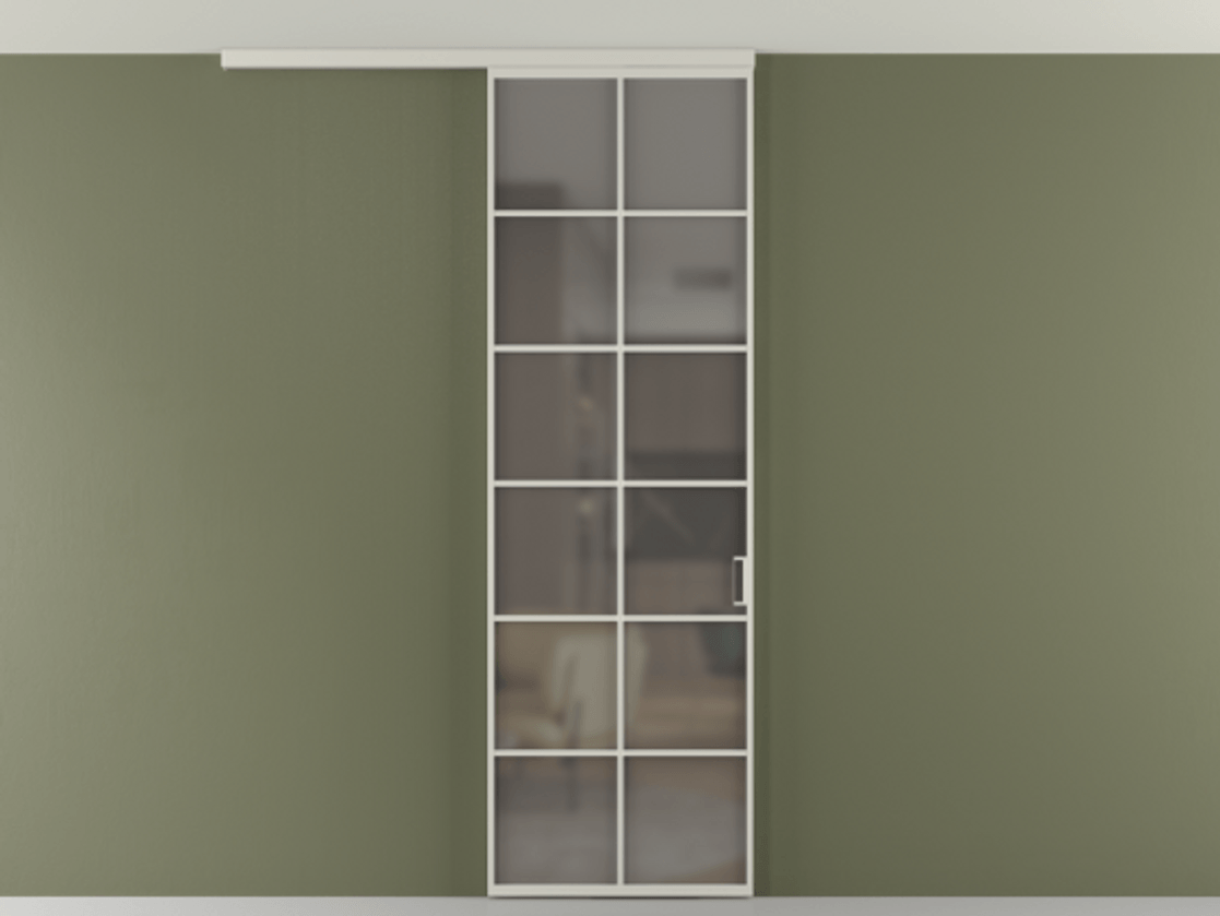 Перегородка Формато вдоль стены на потолок 1 створка АЛПР 040.05 Алюминий тёплый серый Сатинированное серое стекло, триплекс Цена 5380 AZE | Volhovec