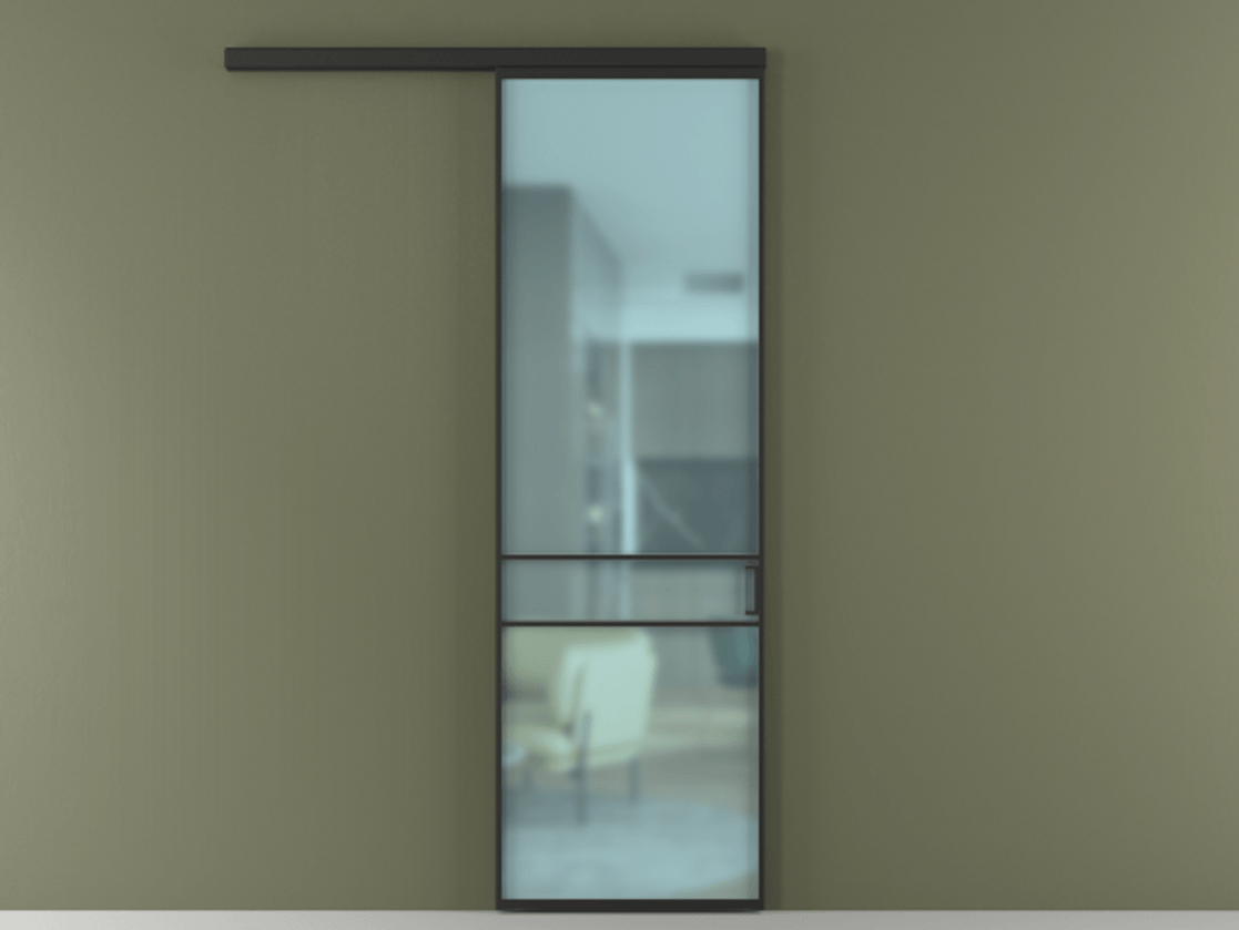 Перегородка Формато вдоль стены 1 створка АЛПР 040.02 Алюминий Черный Сатинированное голубое стекло, триплекс Цена 5300 AZE  | Volhovec