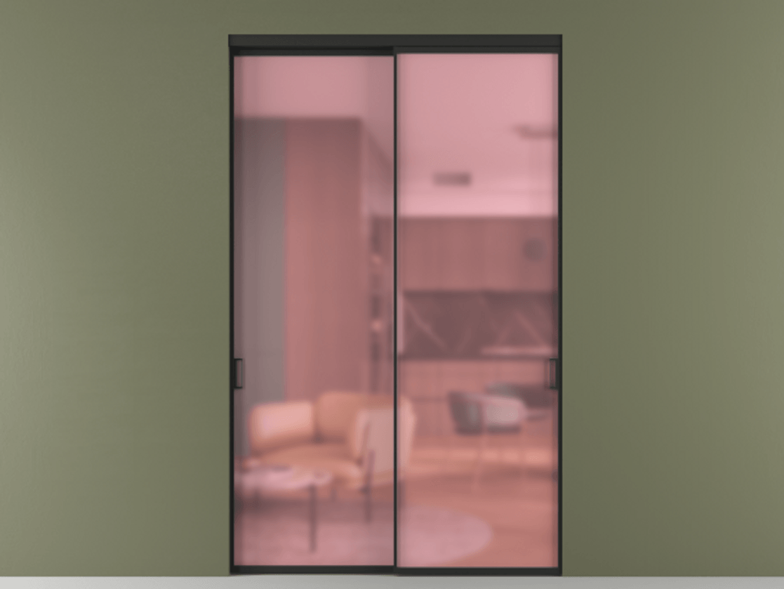 Перегородка Formato внутри проёма 2 створки АЛПР 040.01 Алюминий Черный Сатинированное розовое стекло, триплекс Цена 22400 AZE  | Volhovec