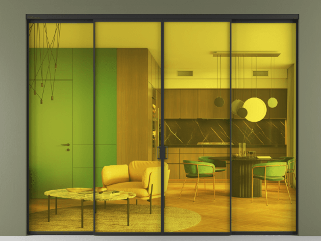 Перегородка Формато внутри проёма 4 створки АЛПР 040.01 Алюминий Черный Прозрачное жёлтое стекло, триплекс Цена 16000 AZE  | Volhovec