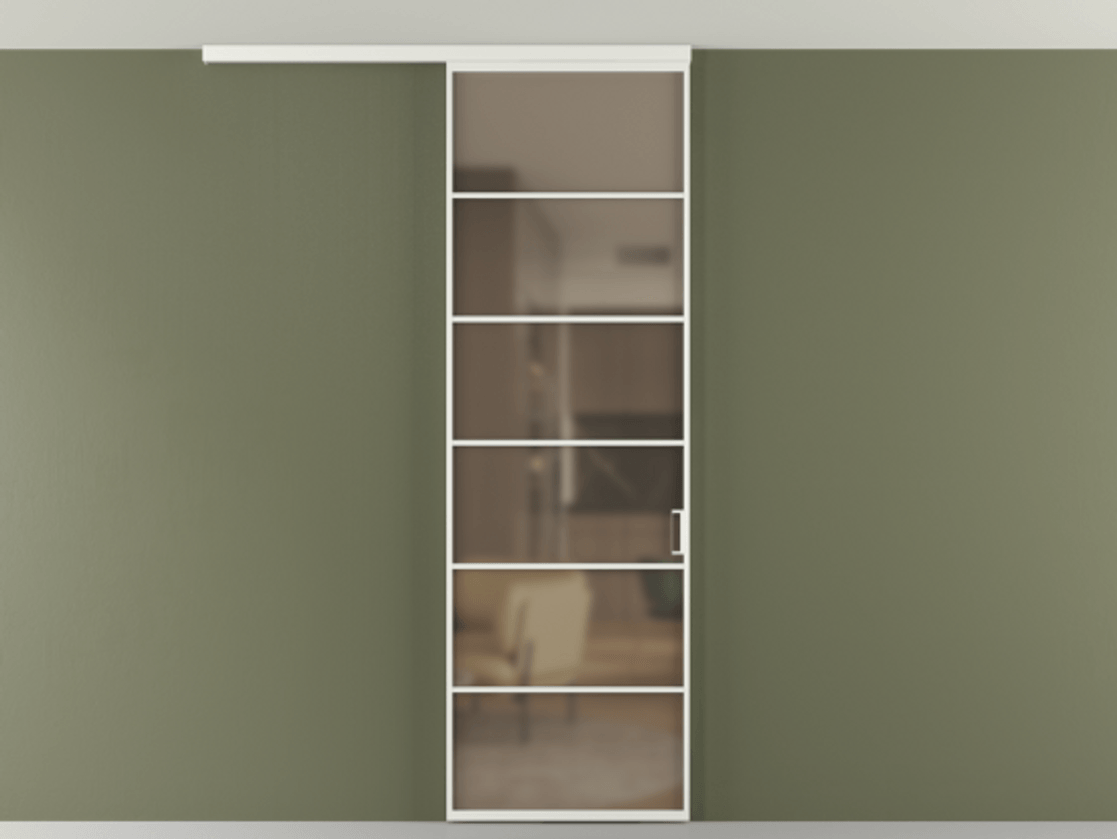 Перегородка Формато вдоль стены на потолок 1 створка АЛПР 040.04 Алюминий светло-серый Сатинированное бронзовое стекло, триплекс Цена 6570 AZE | Volhovec