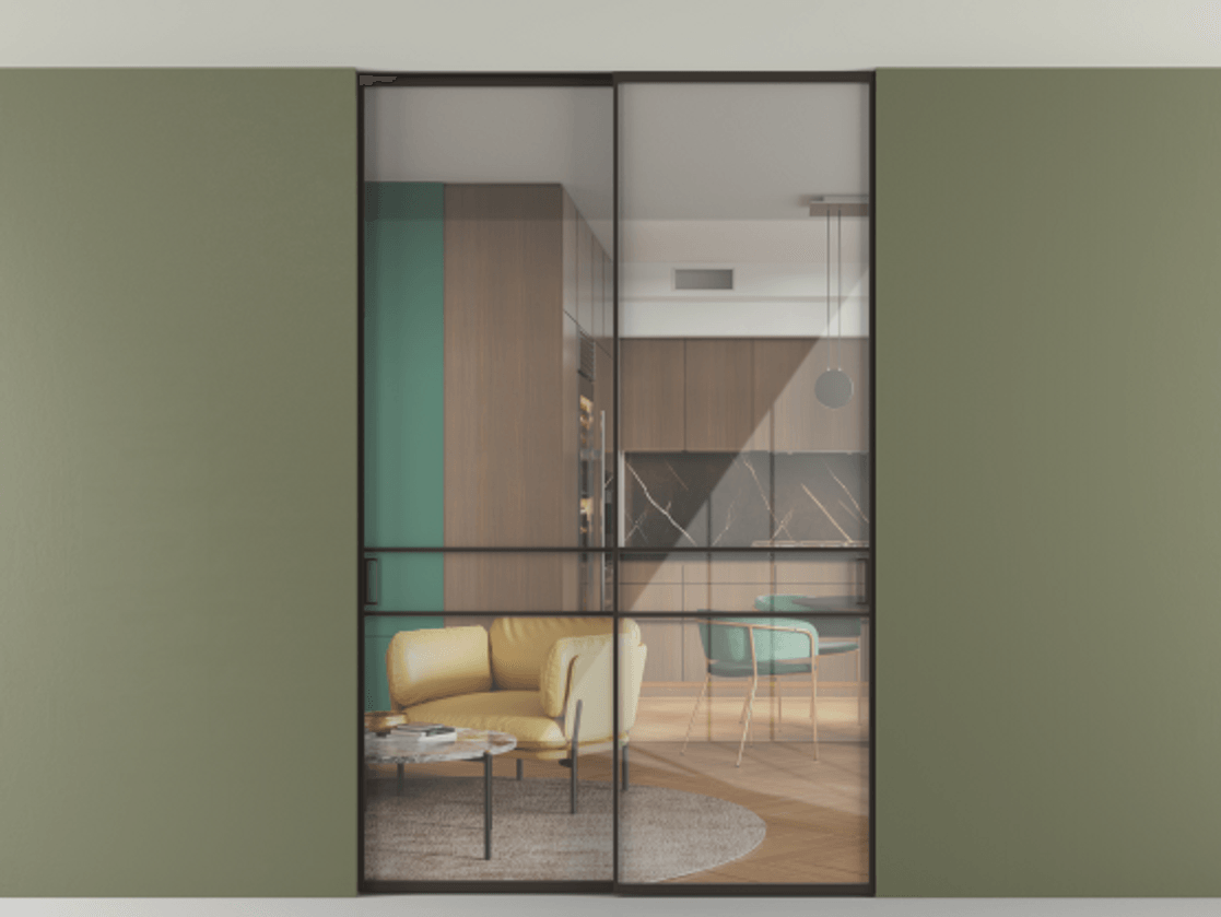 Перегородка Formato внутри проёма скрытое крепление в потолок 2 створки АЛПР 040.02 Алюминий антрацит Рефлективное прозрачное стекло "Stopsol", калёное. Цена 15930 AZE 1. Полотно 2 шт. (800/2100 мм)
2. Комплект установки раздвижной системы
3. Базовый комплект фурнитуры
4. Ручка RONDO. Фабрика дверей Волховец 8 (800) 551 43 19 Перегородка Formato внутри проёма скрытое крепление в потолок 2 створки АЛПР 040.02 Алюминий антрацит Рефлективное прозрачное стекло "Stopsol", калёное Цена 15930 AZE | Volhovec