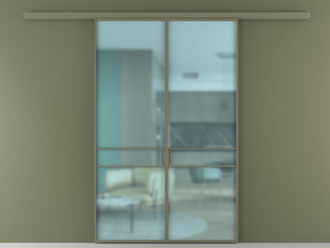 Перегородка Formato вдоль стены 2 створки АЛПР 040.02 Алюминий оливковый тёмный Сатинированное голубое стекло, триплекс Цена 10600 AZE | Volhovec
