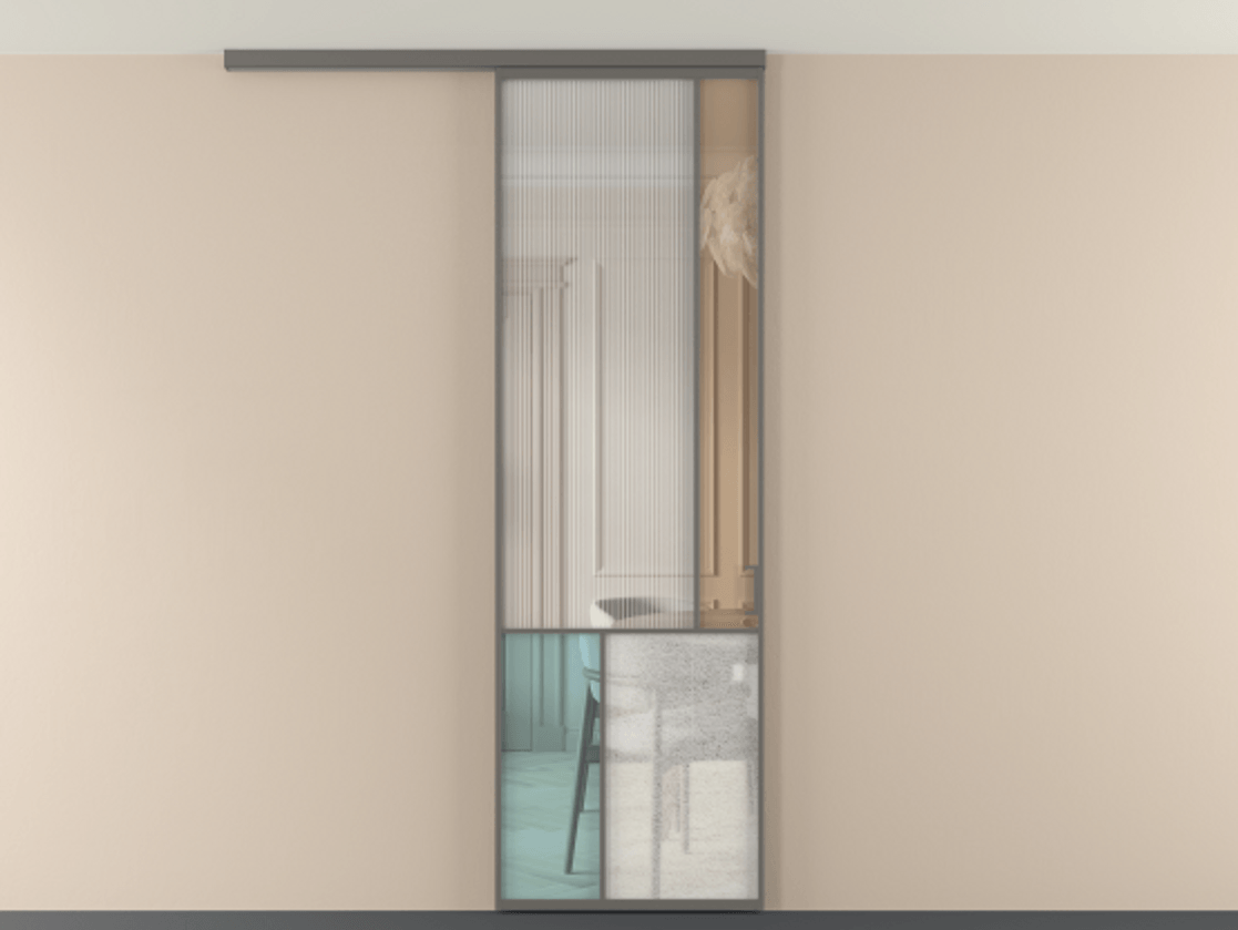 Перегородка Мозаик вдоль стены на потолок 1 створка АЛПР 041.21 Алюминий классический серый Комбинация стекол Группы 1 и Группы 3 Цена 7400 AZE | Volhovec