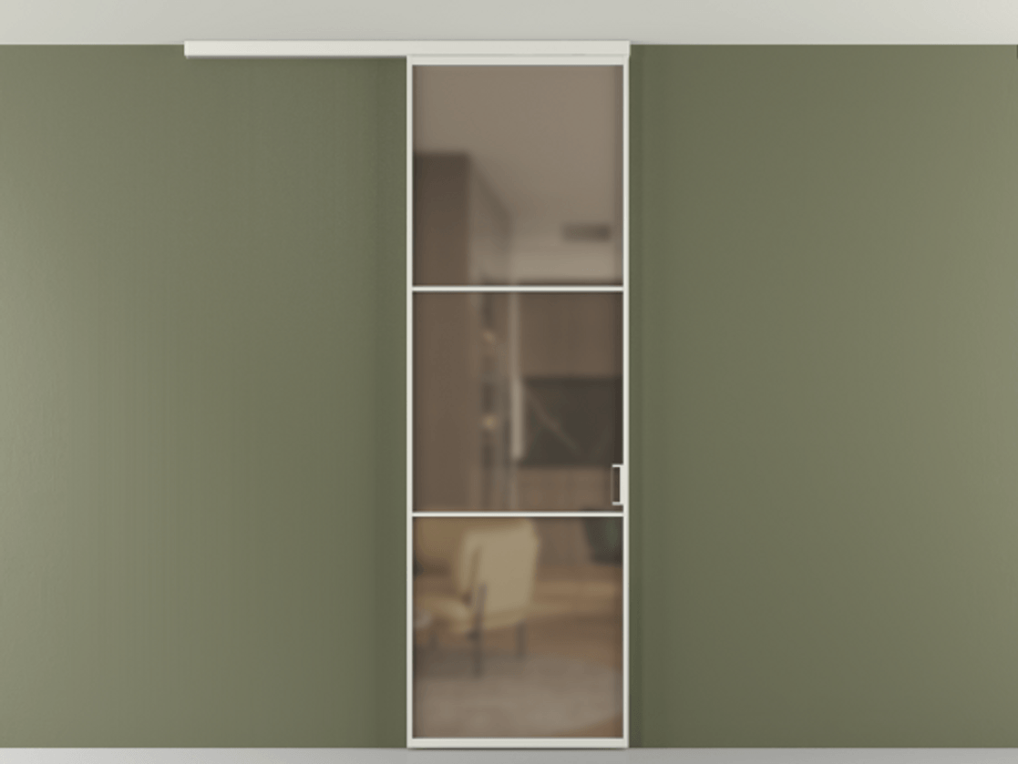 Перегородка Формато вдоль стены на потолок 1 створка АЛПР 040.03 Алюминий серый Сатинированное бронзовое стекло, триплекс Цена 5260 AZE | Volhovec