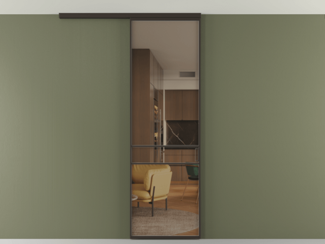 Перегородка Формато вдоль стены на потолок 1 створка АЛПР 040.02 Алюминий антрацит Прозрачное бронзовое стекло, триплекс Цена 5050 AZE | Volhovec