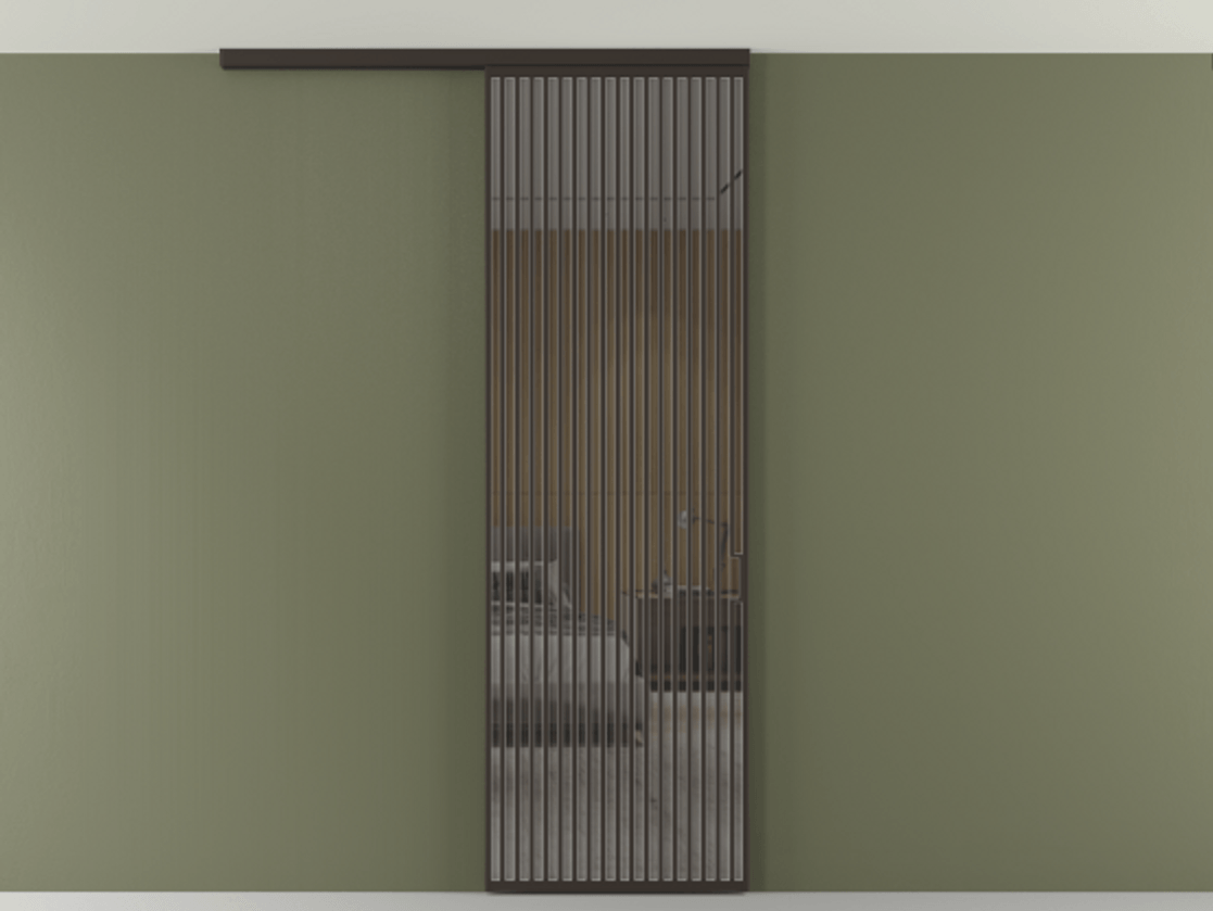 Перегородка Формато вдоль стены на потолок 1 створка АЛПР 040.06 Алюминий антрацит Рефлективное серое стекло "Стопсол", калёное Цена 12160 AZE | Volhovec