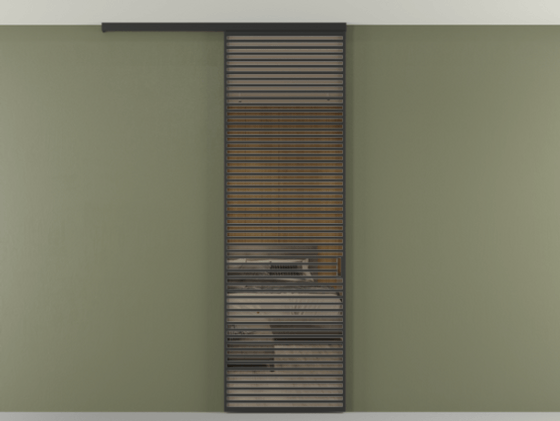 Перегородка Формато вдоль стены на потолок 1 створка АЛПР 040.07 Алюминий Черный Рефлективное бронзовое стекло "Стопсол", калёное Цена 11650 AZE | Volhovec