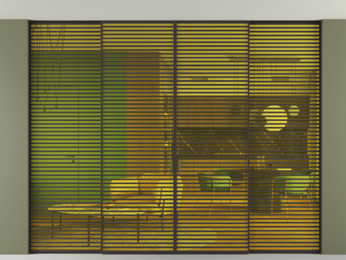 Перегородка Formato внутри проёма скрытое крепление в потолок 4 створки АЛПР 040.07 Алюминий антрацит Прозрачное жёлтое стекло, триплекс Цена 41800 AZE | Volhovec