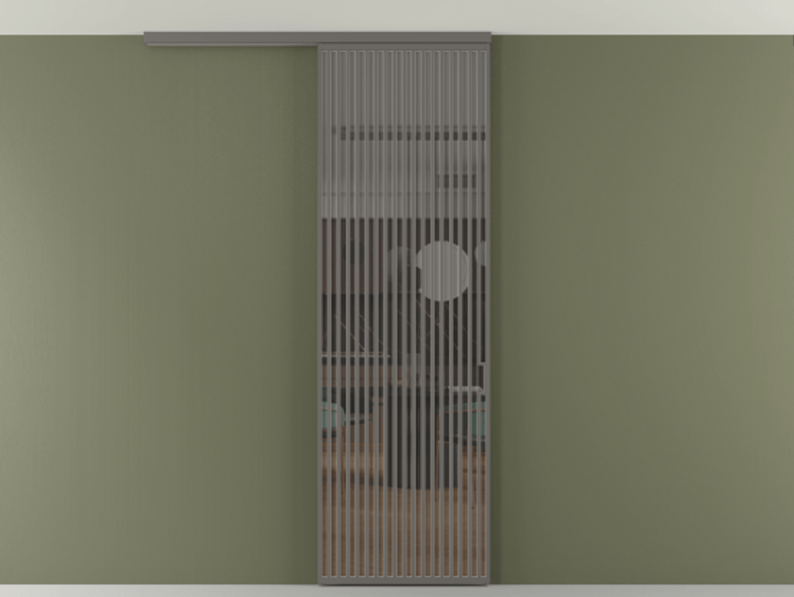 Перегородка Формато вдоль стены на потолок 1 створка АЛПР 040.06 Алюминий классический серый Прозрачное серое стекло, триплекс Цена 9760 AZE | Volhovec