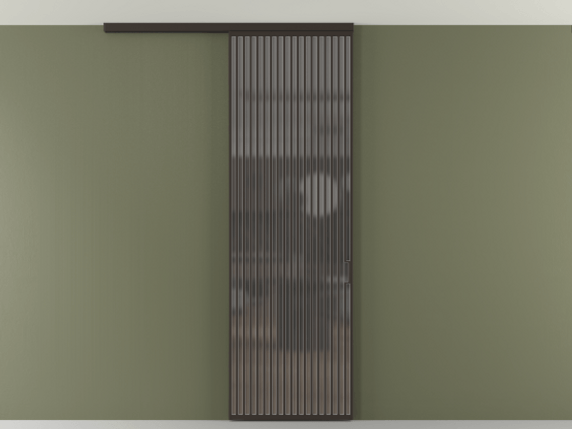 Перегородка Формато вдоль стены на потолок 1 створка АЛПР 040.06 Алюминий антрацит Сатинированное серое стекло, триплекс Цена 9760 AZE | Volhovec