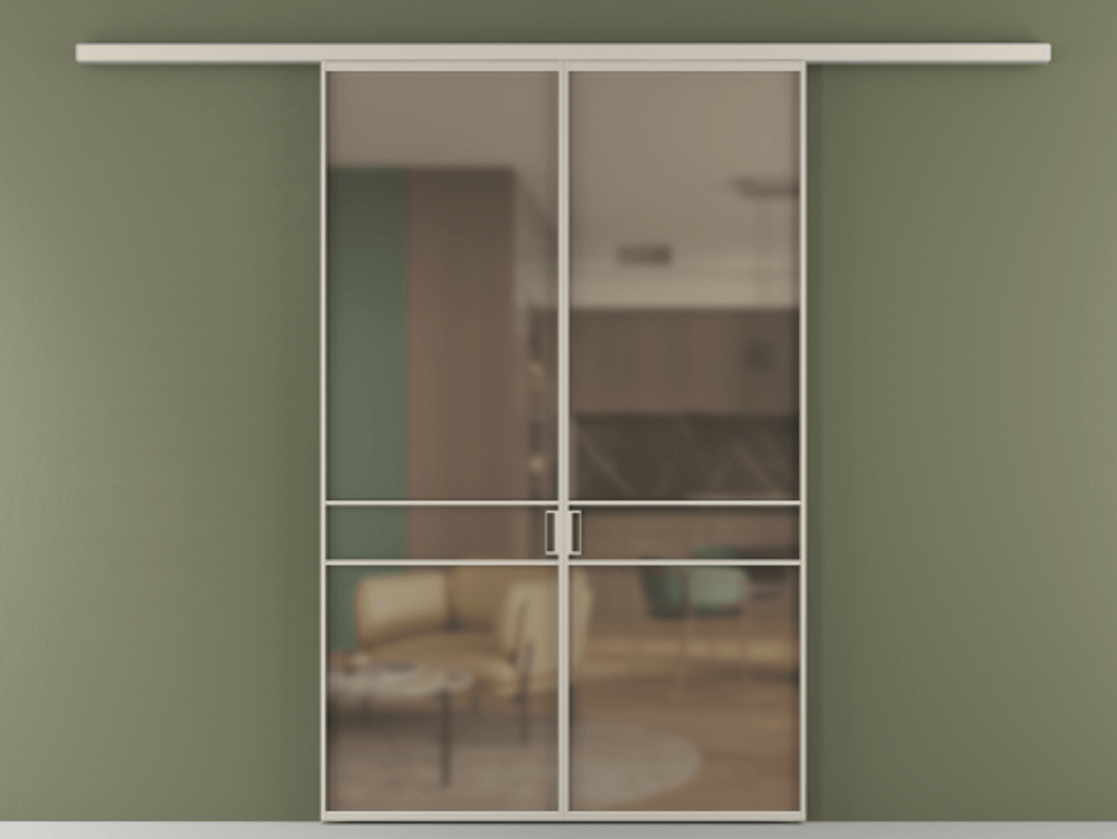 Перегородка Формато вдоль стены 2 створки АЛПР 040.02 Алюминий светло-бежевый Сатинированное бронзовое стекло, триплекс Цена 10190 AZE | Volhovec