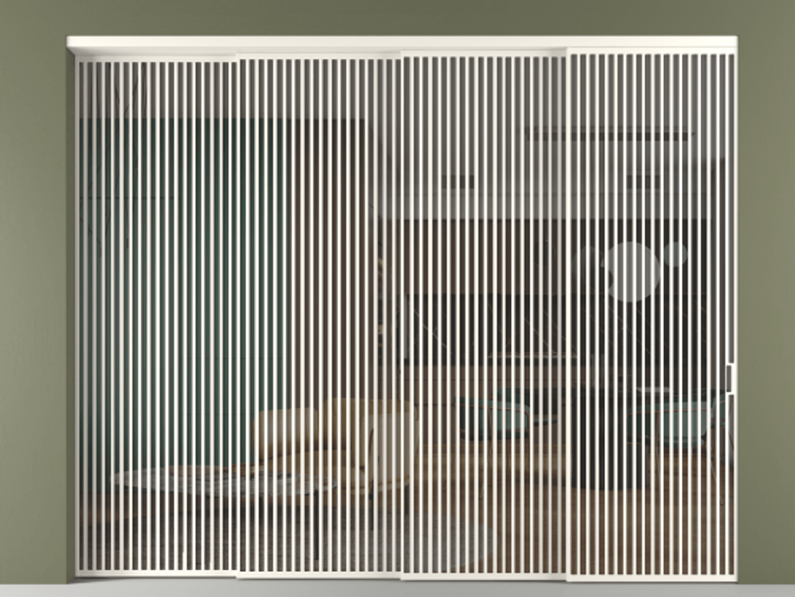 Перегородка Формато внутри проёма 4 створки с синхронным механизмом АЛПР 040.06 Алюминий пудровый белый Прозрачное серое стекло, триплекс. Цена 40520 AZE 1. Полотно 4 шт. (800/2100 мм)
2. Комплект установки раздвижной системы
3. Базовый комплект фурнитуры
4. Комплект фурнитуры телескопик синхро-3
5. Ручка Рондо. Фабрика дверей Волховец 8 (800) 551 43 19 Перегородка Формато внутри проёма 4 створки с синхронным механизмом АЛПР 040.06 Алюминий пудровый белый Прозрачное серое стекло, триплекс Цена 40520 AZE | Volhovec