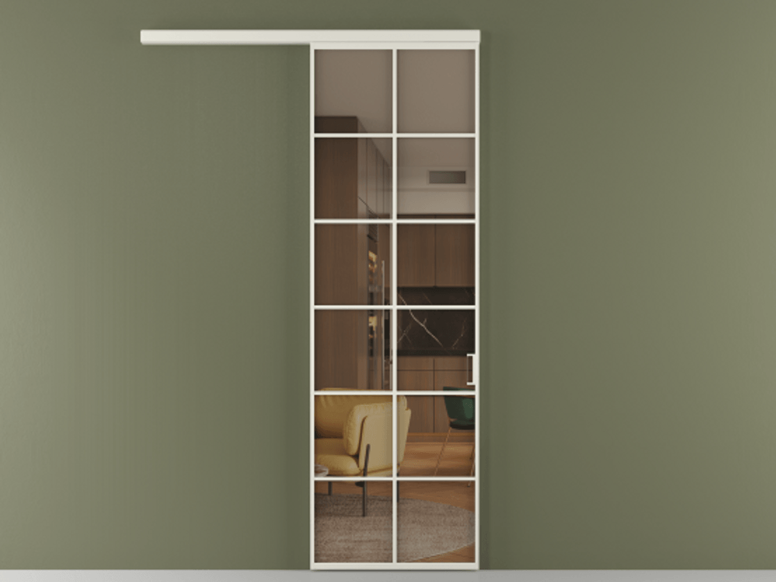 Перегородка Formato вдоль стены 1 створка АЛПР 040.05 Алюминий Белый Прозрачное бронзовое стекло, триплекс Цена 5620 AZE  | Volhovec