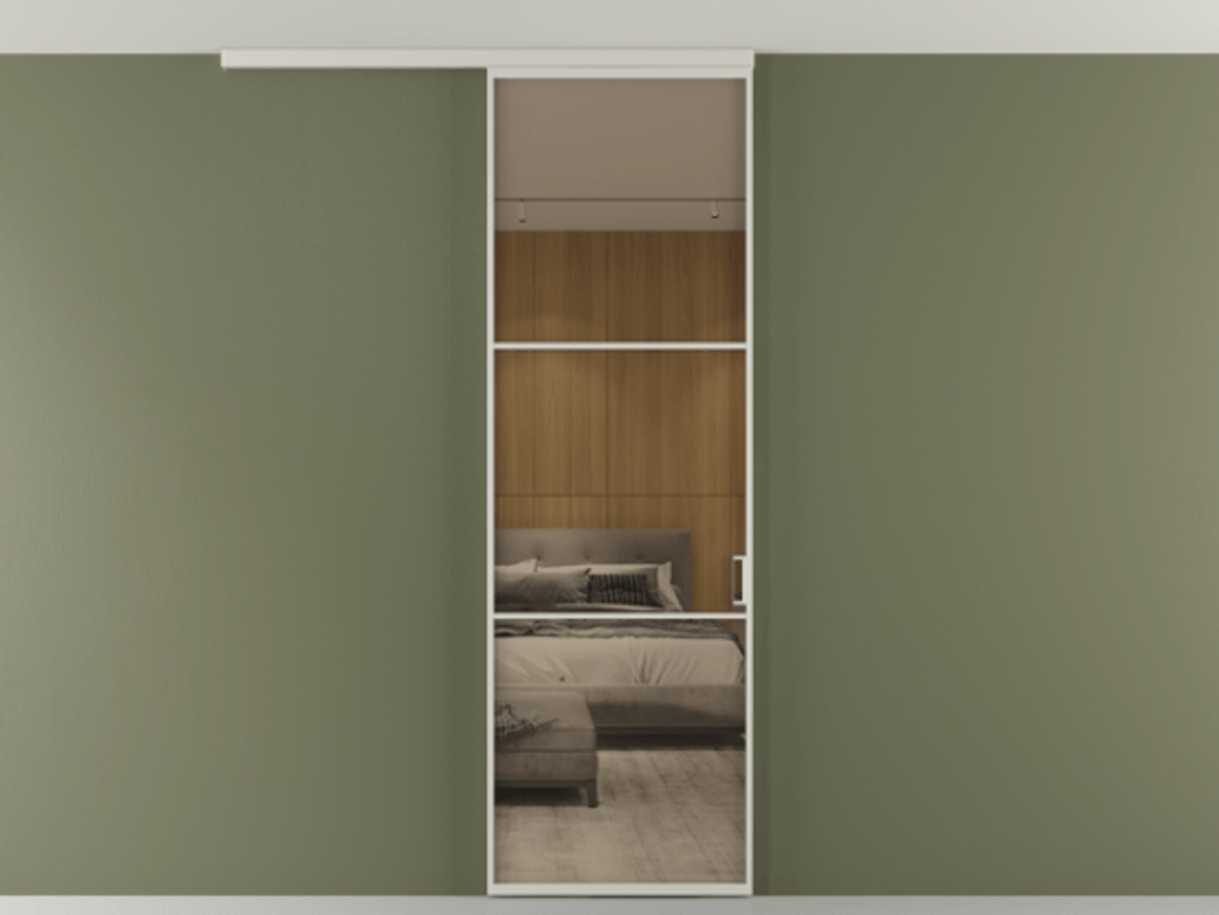 Перегородка Formato вдоль стены на потолок 1 створка АЛПР 040.03 Алюминий тёплый серый Рефлективное бронзовое стекло "Стопсол", калёное Цена 6540 AZE | Volhovec