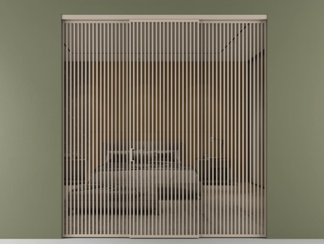 Перегородка Формато внутри проёма 3 створки АЛПР 040.06 Алюминий бисквитный Рефлективное бронзовое стекло "Стопсол", калёное Цена 31880 AZE | Volhovec