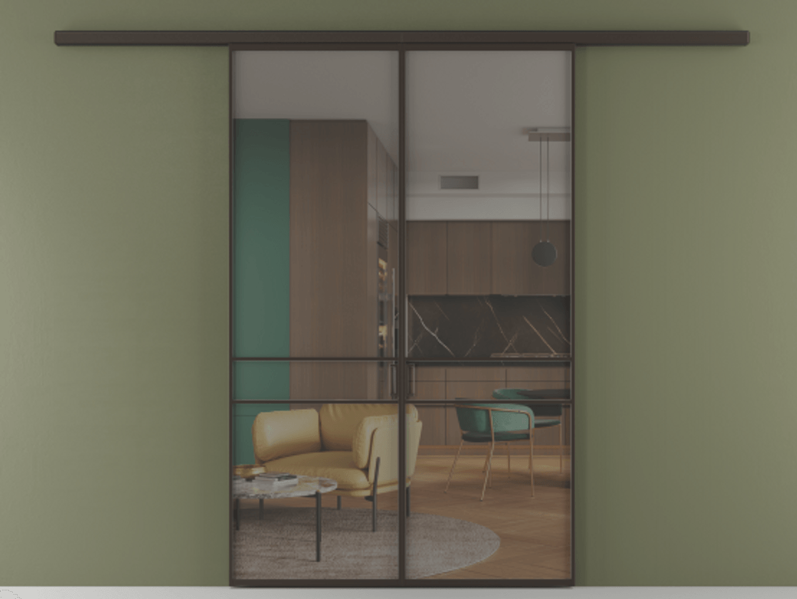 Перегородка Formato вдоль стены 2 створки АЛПР 040.02 Алюминий антрацит Прозрачное серое стекло, триплекс Цена 12150 AZE | Volhovec