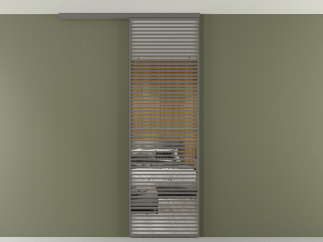 Перегородка Формато вдоль стены на потолок 1 створка АЛПР 040.07 Алюминий классический серый Двустороннее зеркало, триплекс , триплекс 6 мм Цена 9760 AZE | Volhovec