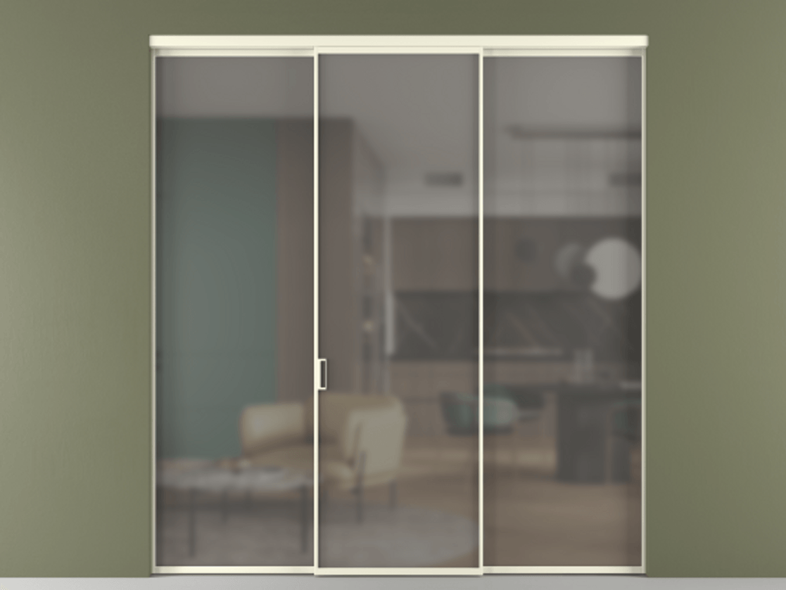 Перегородка Formato внутри проёма 3 створки АЛПР 040.01 Алюминий молочно-белый Сатинированное серое стекло, триплекс Цена 11730 AZE | Volhovec