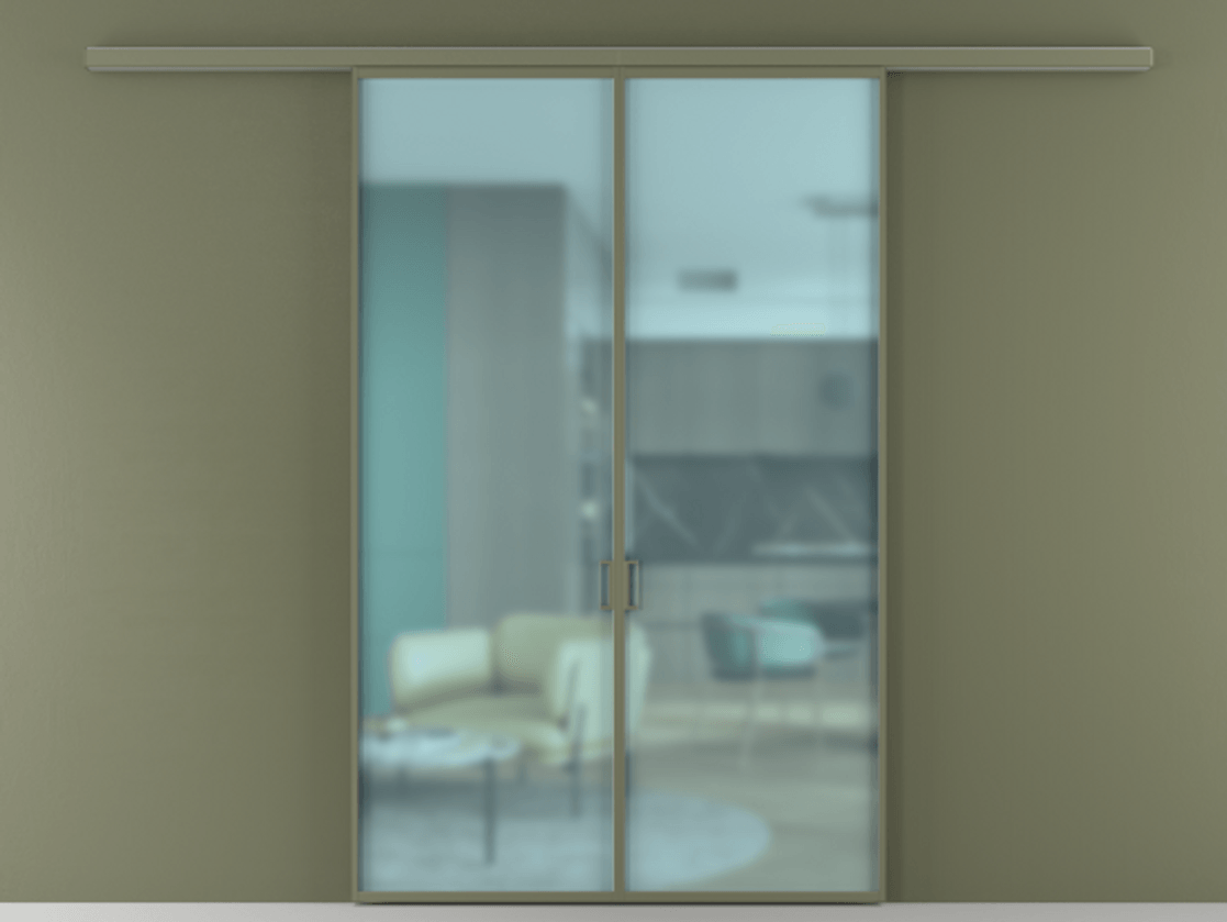 Перегородка Formato вдоль стены 2 створки АЛПР 040.01 Алюминий оливковый тёмный Сатинированное голубое стекло, триплекс Цена 10100 AZE | Volhovec