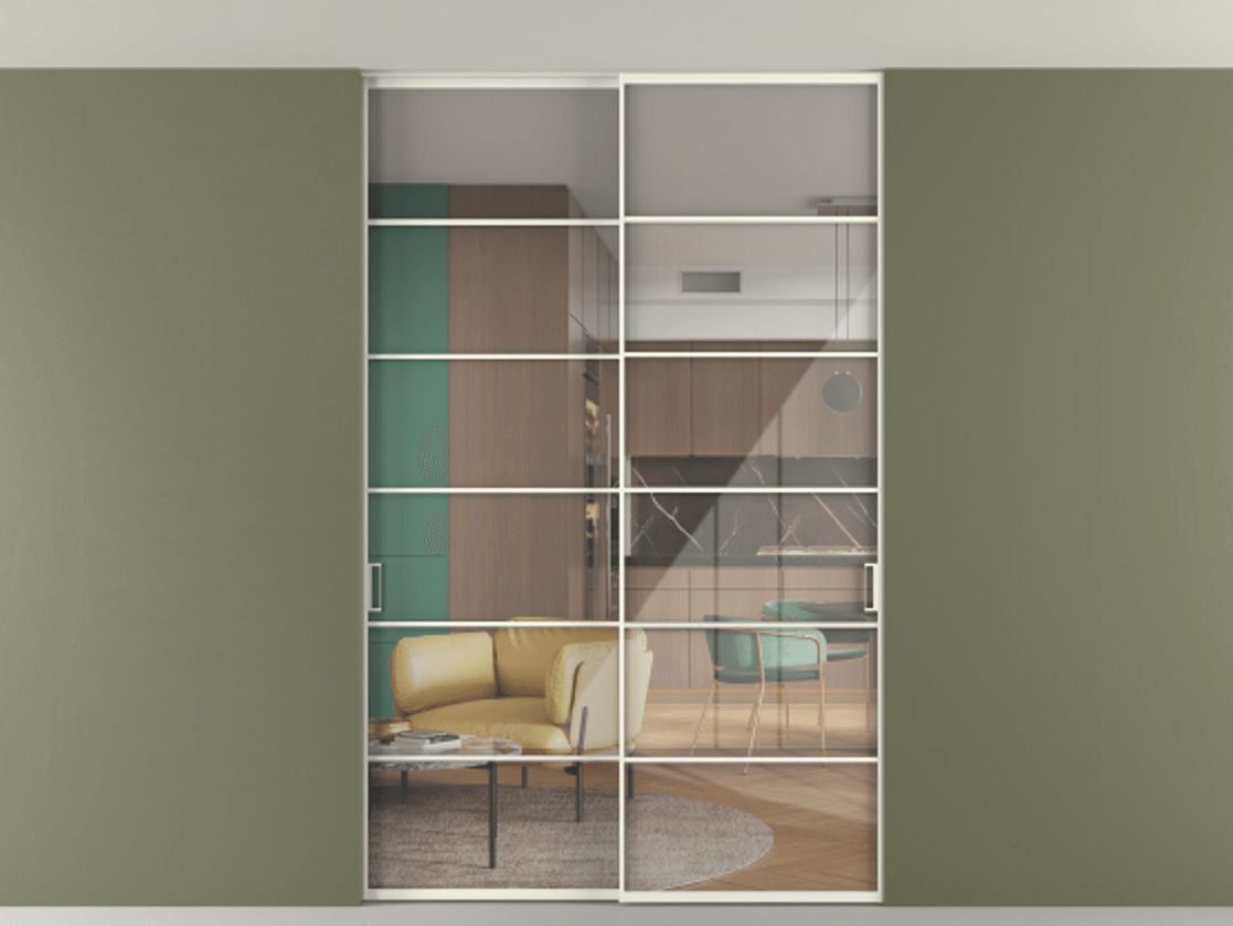 Перегородка Формато внутри проёма скрытое крепление в потолок 2 створки АЛПР 040.04 Алюминий жемчужный Рефлективное прозрачное стекло "Стопсол", калёное. Цена 16820 AZE 1. Полотно 2 шт. (800/2100 мм)
2. Комплект установки раздвижной системы
3. Базовый комплект фурнитуры
4. Ручка Рондо. Фабрика дверей Волховец 8 (800) 551 43 19 Перегородка Формато внутри проёма скрытое крепление в потолок 2 створки АЛПР 040.04 Алюминий жемчужный Рефлективное прозрачное стекло "Стопсол", калёное Цена 16820 AZE | Volhovec