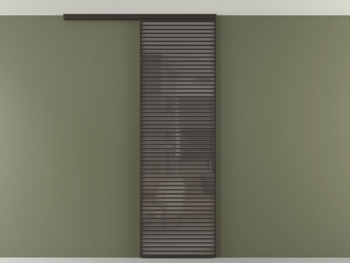 Перегородка Формато вдоль стены на потолок 1 створка АЛПР 040.07 Алюминий антрацит Сатинированное серое стекло, триплекс Цена 9760 AZE | Volhovec